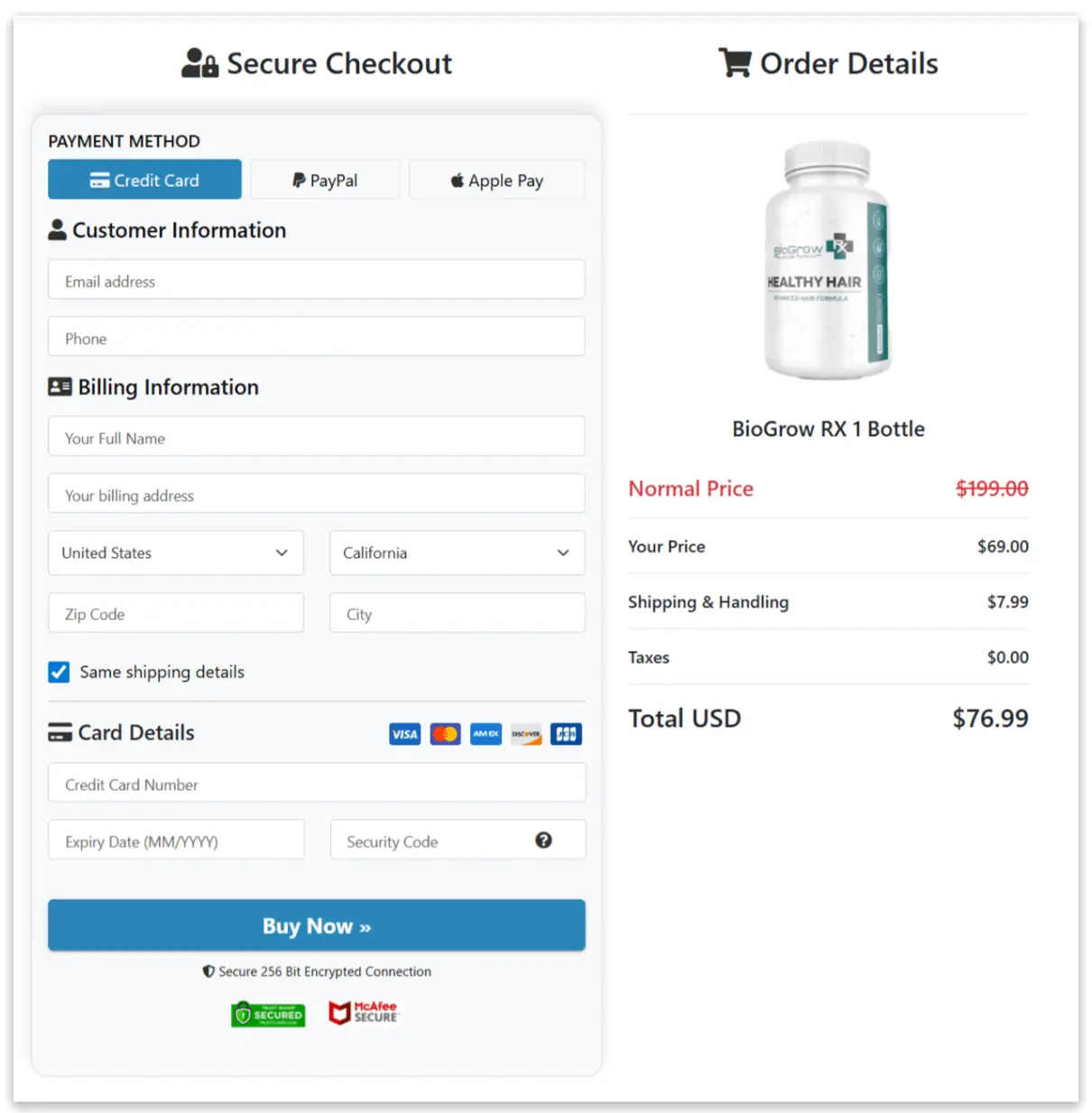 BioGrow RX Secure Checkout Page